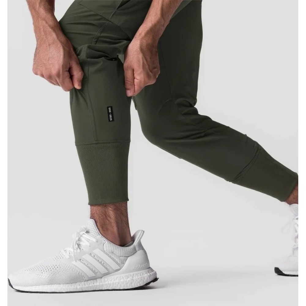 NWT ASRV Men's Tech Cargo Joggers Olive Green Zip Pocket Ribbed Cuff Size M - Picture 2 of 12